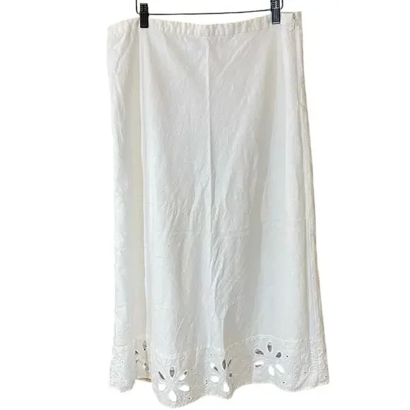 Vintage Tweeds White Linen Blend Eyelet Embroidered Midi Skirt Size 14 boho - Picture 1 of 6